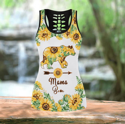 Sunflower Mama Bear Hollow Tanktop Leggings, Sports Clothes Style Hippie For Women, Gift For Yoga Lovers
