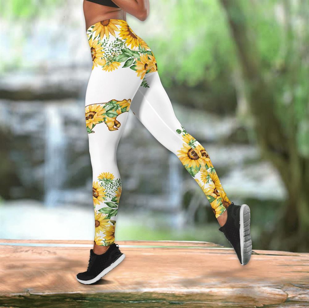 Sunflower Mama Bear Hollow Tanktop Leggings, Sports Clothes Style Hippie For Women, Gift For Yoga Lovers