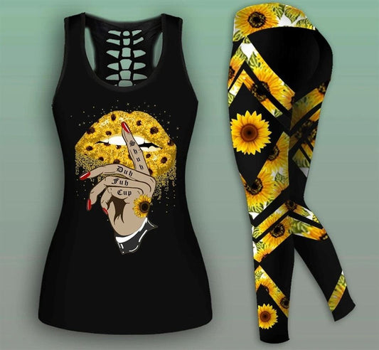 Sunflower Shuh Duh Fuh Cup Hollow Tanktop Leggings, Sports Clothes Style Hippie For Women, Gift For Yoga Lovers