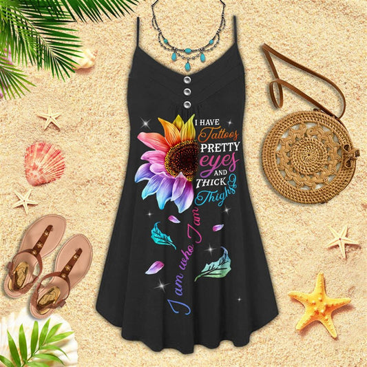 Sunflower Tattoo Girl Spaghetti Strap Summer Dress For Women On Beach Vacation, Hippie Dress, Hippie Beach Outfit