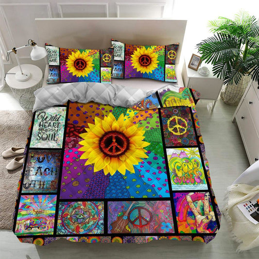 Sunflower Wild Heart Gypsy Soul Quilt Bedding Set, Boho Bedding Set, Soft Comfortable Quilt, Hippie Home Decor