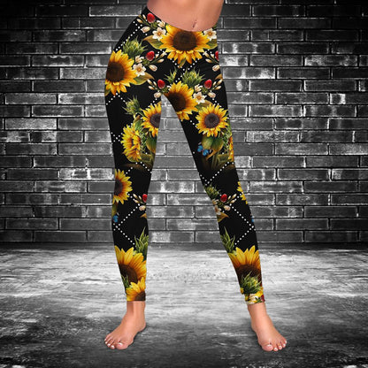 Sunflowers 3D Hollow Tanktop Leggings, Sports Clothes Style Hippie For Women, Gift For Yoga Lovers