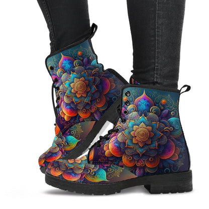 Super Chakra Mandala Leather Boots For Men And Women, Gift For Hippie Lovers, Hippie Boots, Lace Up Boots