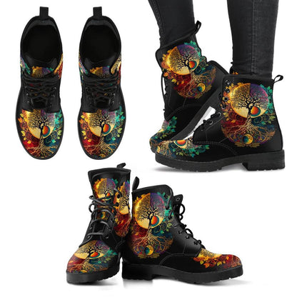Surya Tree Of Life Leather Boots For Men And Women, Gift For Hippie Lovers, Hippie Boots, Lace Up Boots
