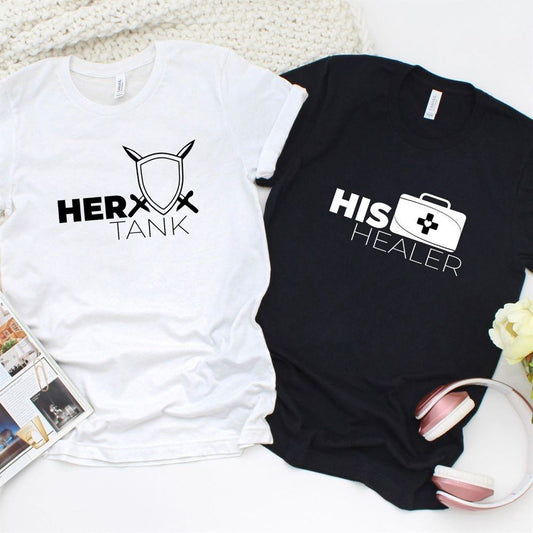 Tank & Healer Gamer Couple Matching Set For Couples, Couple T Shirts, Valentine T-Shirt, Valentine Day Gift