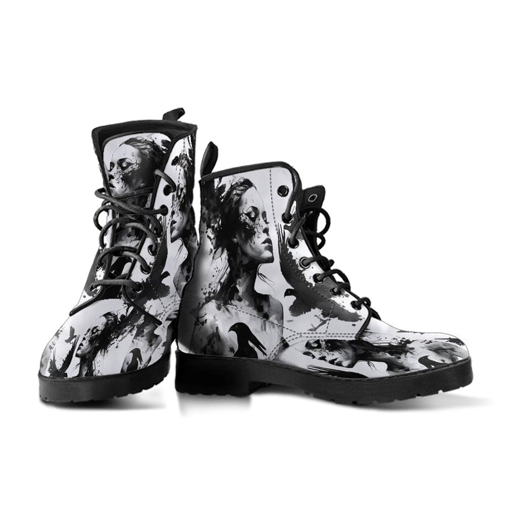 Tato Art Leather Boots For Men And Women, Gift For Hippie Lovers, Hippie Boots, Lace Up Boots