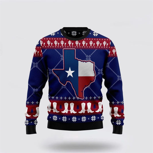 Texas Map And Cowboy Boots Pattern Ugly Christmas Sweater For Men And Women, Farm Ugly Sweater, Christmas Fashion Winter