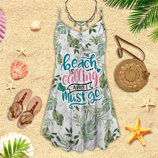 The Beach Is Calling And I Must Go Spaghetti Strap Summer Dress For Women On Beach Vacation, Hippie Dress, Hippie Beach Outfit