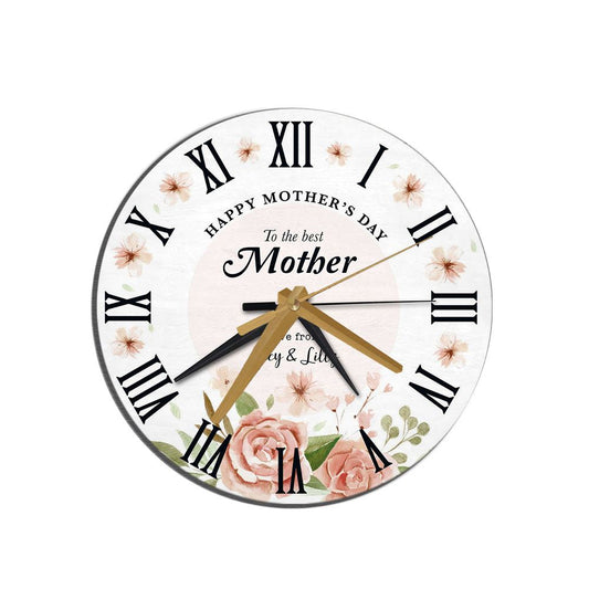 The Best Mother Watercolour Floral Mother's Day Gift Personalised Wooden Clock, Mother's Day Wooden Clock, Gift For Mom