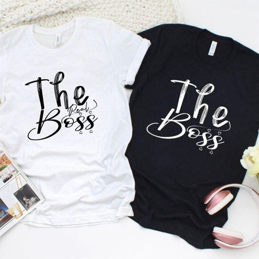The Boss & The Real Boss Matching Outfits Fun Boss Duo For Couples, Couple T Shirts, Valentine T-Shirt, Valentine Day Gift