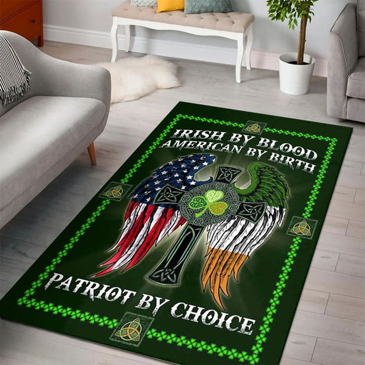 The Irish Celtic Cross Irish By Blood Rug, St Patrick's Day Rug, Clover Rug For Irish Decor, Green Rug