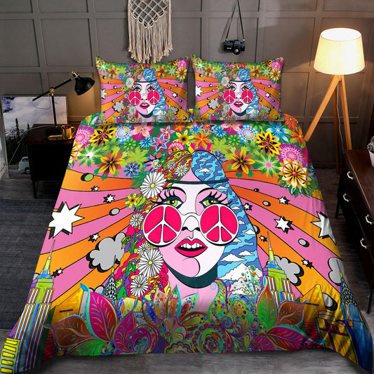 The World Of Hippie Quilt Bedding Set, Boho Bedding Set, Soft Comfortable Quilt, Hippie Home Decor