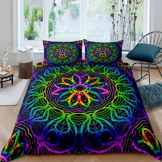 Tie Dye Flower Hippie Quilt Bedding Set, Boho Bedding Set, Soft Comfortable Quilt, Hippie Home Decor