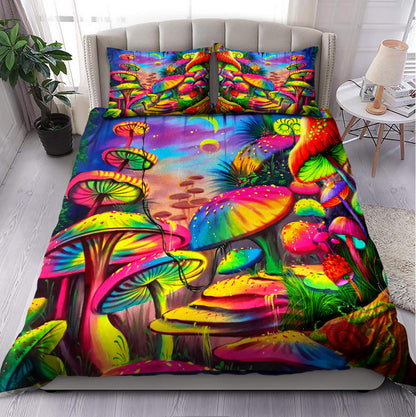 Tie Dye Mushroom Hippie Quilt Bedding Set, Boho Bedding Set, Soft Comfortable Quilt, Hippie Home Decor