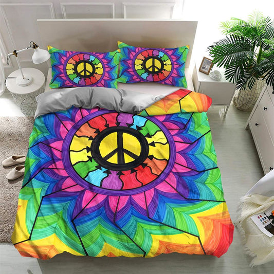 Tie Dye Peace Hippie Quilt Bedding Set, Boho Bedding Set, Soft Comfortable Quilt, Hippie Home Decor