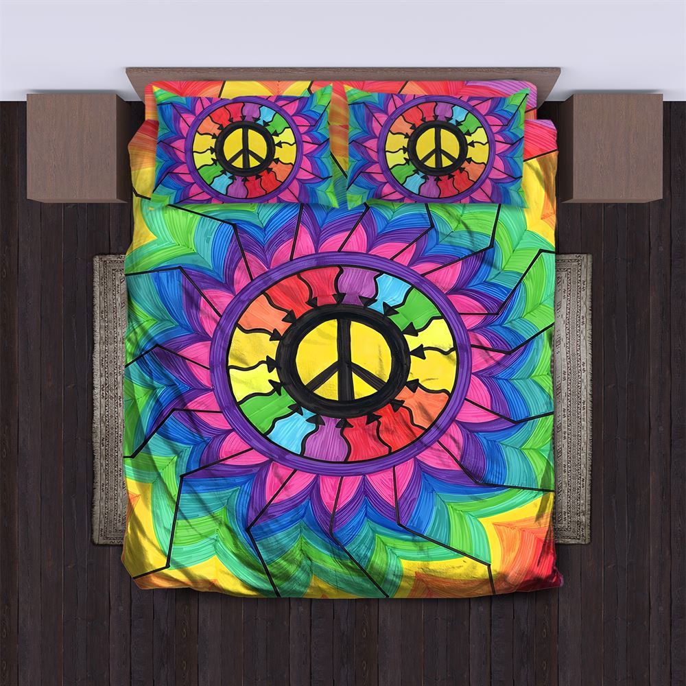 Tie Dye Peace Hippie Quilt Bedding Set, Boho Bedding Set, Soft Comfortable Quilt, Hippie Home Decor