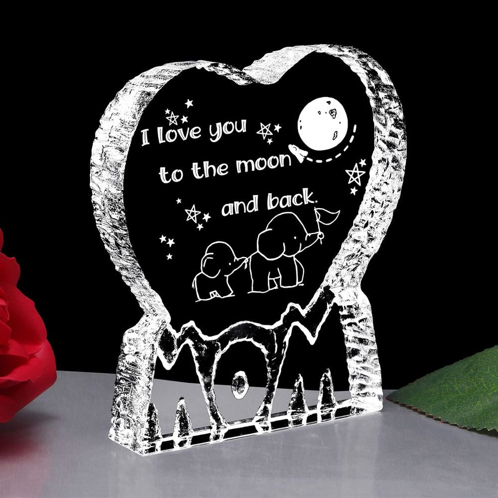 To Mom, I Love You To The Moon And Back Heart Crystal, Mother's Day Heart Crystal, Gift For Her, Anniversary Gift