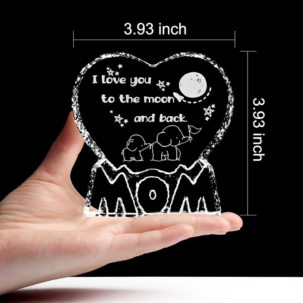 To Mom, I Love You To The Moon And Back Heart Crystal, Mother's Day Heart Crystal, Gift For Her, Anniversary Gift