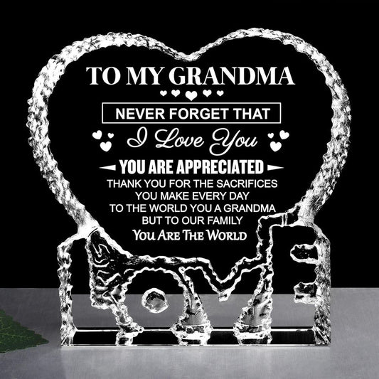 To My Grandma, To Our Family Your Are The World Heart Crystal, Mother's Day Heart Crystal, Gift For Her, Anniversary Gift