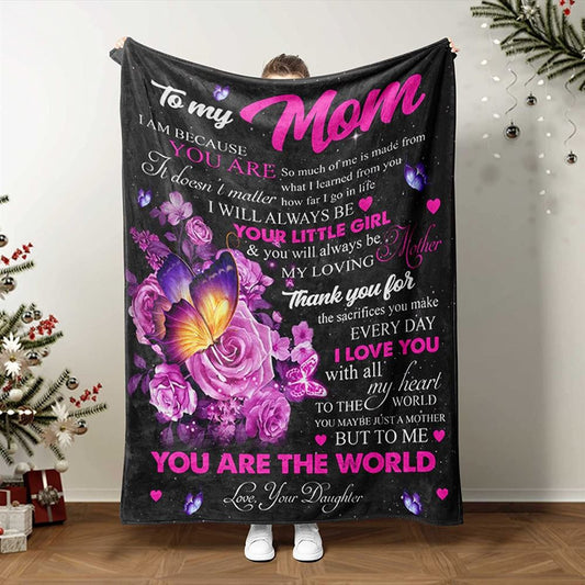 To My Mom Rose Butterfly Throw Blanket Mom Gift from Daughter Gifts Best Mom Ever Gifts for Anniversary Valentines Day, Valentine Blanket