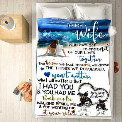 To My Wife Blanket, Beach View Blanket From Husband To Wife Who Love Beach, Gift, Valentine Wedding Anniversary Gift For Her, Valentine Blanket