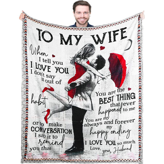 To My Wife Blankets for Wife-Valentines Day Gifts for Her Wife Gift Ideas, Wedding Anniversary Romantic Gifts for Her, Valentine Blanket