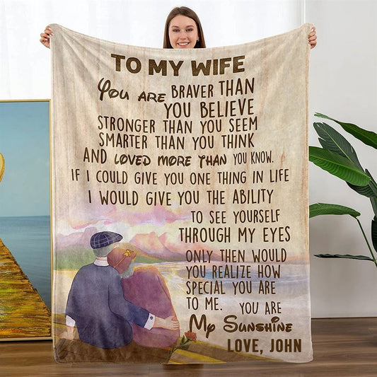 To My Wife Throw Blanket From Husband, Personalized Valentine Anniversary Gift For Wife, Valentine Blanket