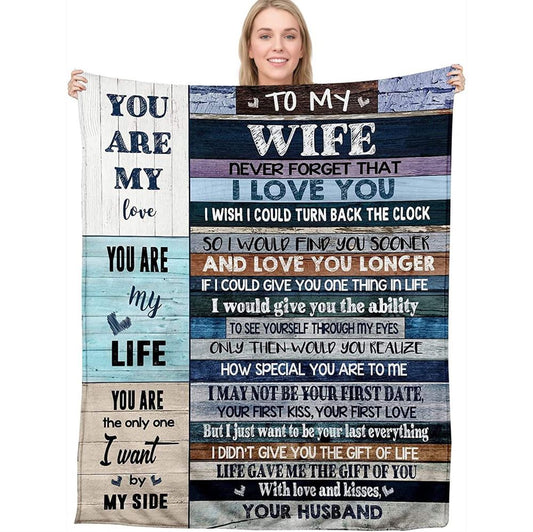 To My Wife Throw Blanket Mother's Day Valentine's Day Anniversary Romantic Gift for Her Wife Gifts from Husband, Valentine Blanket