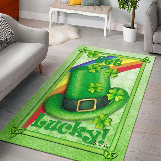 Toland Rug - Get Lucky Leprechaun, St Patrick's Day Rug, Clover Rug For Irish Decor, Green Rug