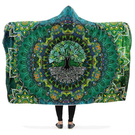 Tree And Mandalas Hooded Blanket, Hippie Hooded Blanket, In Style Mandala, Hippie, Cozy Vibes, Mandala Gift