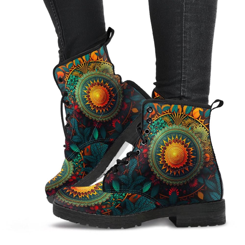 Tribal Sun And Moon Leather Boots For Men And Women, Gift For Hippie Lovers, Hippie Boots, Lace Up Boots