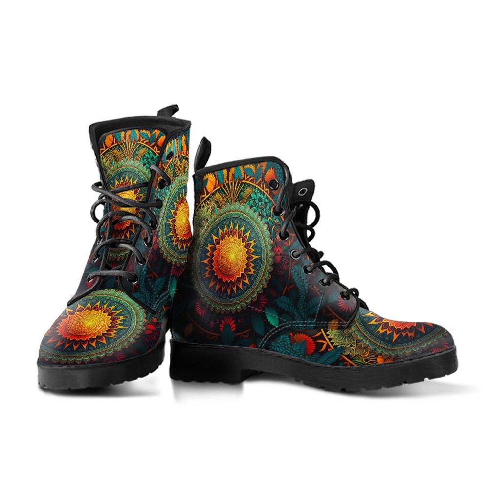 Tribal Sun And Moon Leather Boots For Men And Women, Gift For Hippie Lovers, Hippie Boots, Lace Up Boots