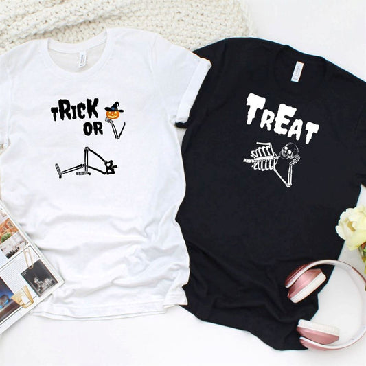 Trick Or Treat Skeleton Matching Outfits - Perfect Couple's Costume Set For Couples, Couple T Shirts, Valentine T-Shirt, Valentine Day Gift