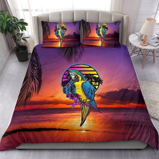 Tropical Sunset Parrot Colorful Multicolored Quilt Bedding Set, Boho Bedding Set, Soft Comfortable Quilt, Hippie Home Decor