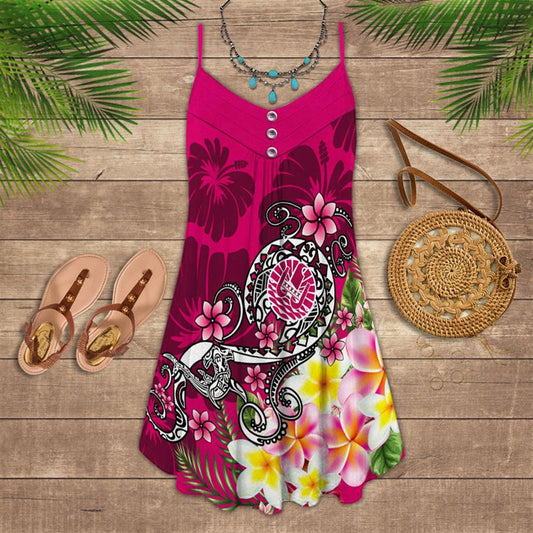 Turtle Floral Hawaii Style Spaghetti Strap Summer Dress For Women On Beach Vacation, Hippie Dress, Hippie Beach Outfit