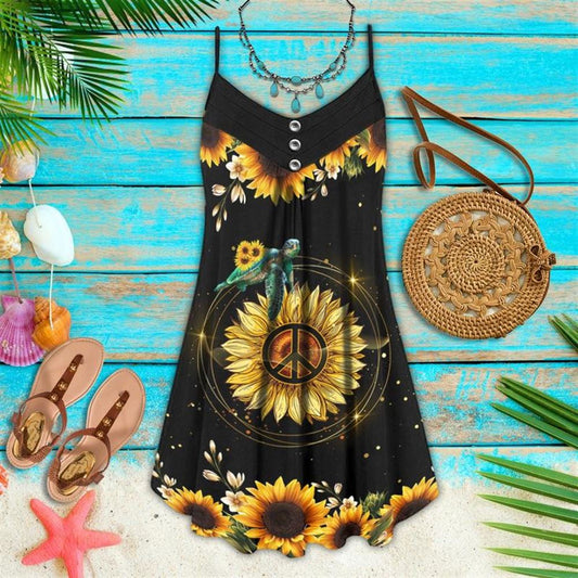 Turtle Love Sunlower Hippie Style Summer Dress For Women On Beach Vacation, Hippie Dress, Hippie Beach Outfit