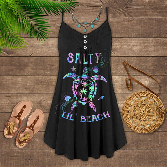 Turtle Salty Beach Spaghetti Strap Summer Dress For Women On Beach Vacation, Hippie Dress, Hippie Beach Outfit