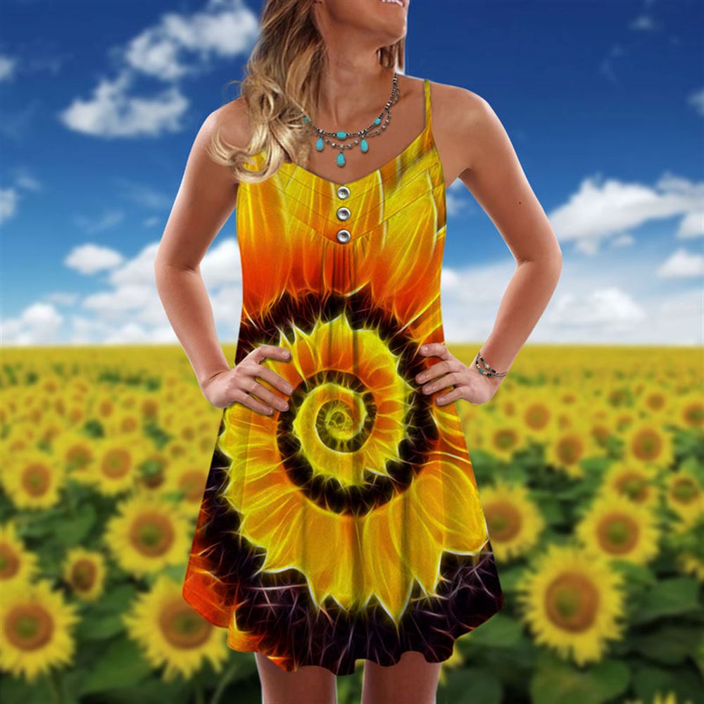 Twisted Sunflower Spaghetti Strap Summer Dress For Women On Beach Vacation, Hippie Dress, Hippie Beach Outfit