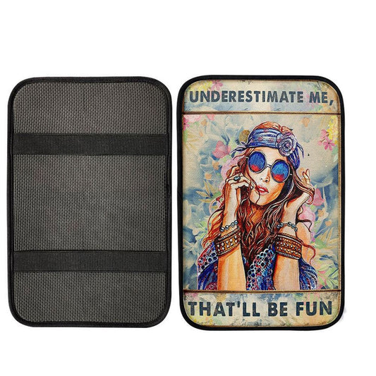 Underestimate Me That'll Be Fun Car Center Console Cover, Boho Chic Hippie Armrest Seat Cover, Religious Car Interior Accessories