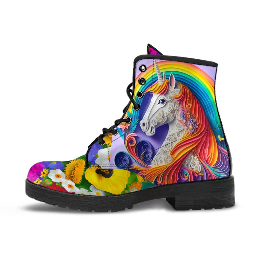 Unicorn Flower Leather Boots For Men And Women, Gift For Hippie Lovers, Hippie Boots, Lace Up Boots