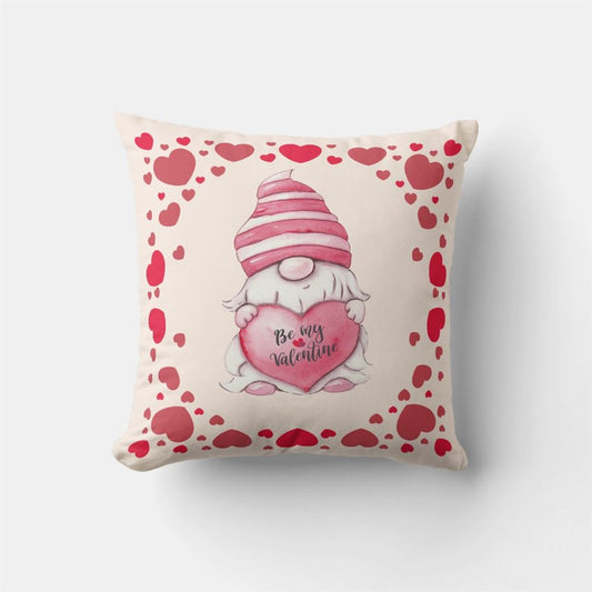 Valentine Pillow, Be My Valentine Cute Pink Gnome Custom Names Throw Pillow, Heart Throw Pillow, Valentines Day Decor