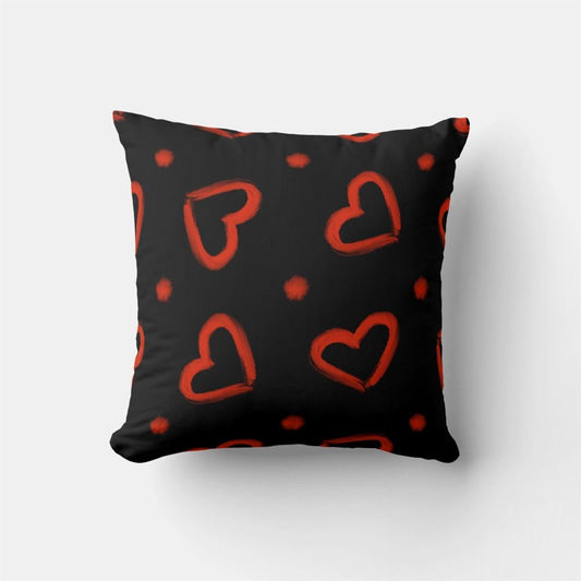 Valentine Pillow, Black And Red Valentines Day Hearts Pattern Throw Pillow, Heart Throw Pillow, Valentines Day Decor