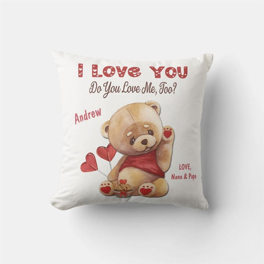 Valentine Pillow, Cute Kid's Teddy Bear I Love You Valentine Throw Pillow, Heart Throw Pillow, Valentines Day Decor
