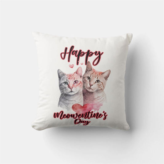 Valentine Pillow, Happy Meowentine's Day Cat Couple Valentine's Throw Pillow, Heart Throw Pillow, Valentines Day Decor