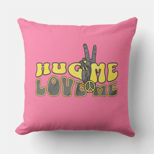 Valentine Pillow, Hug Me Love Me Peace Sign Vintage Retro Valentines Pink Throw Pillow, Heart Throw Pillow, Valentines Day Decor