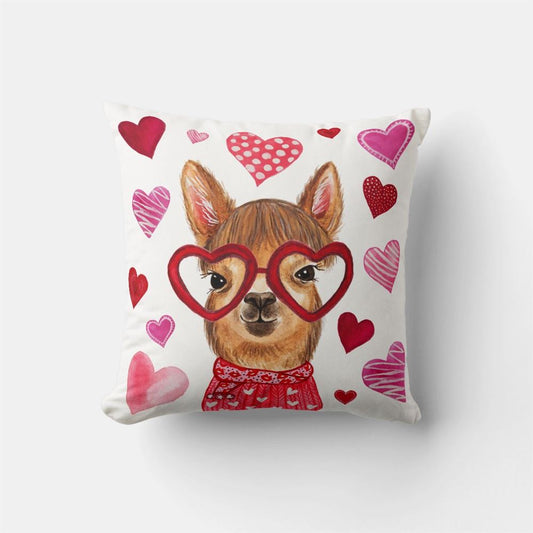 Valentine Pillow, Llama Love Decorative Valentine's Day Throw Pillow, Heart Throw Pillow, Valentines Day Decor