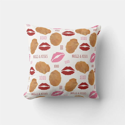 Valentine Pillow, Nuggs & Kisses Valentine Pattern Nuggets Lips Throw Pillow, Heart Throw Pillow, Valentines Day Decor