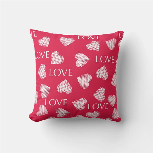 Valentine Pillow, Seamless Love Valentines Day Pink Red White Scratc Throw Pillow, Heart Throw Pillow, Valentines Day Decor