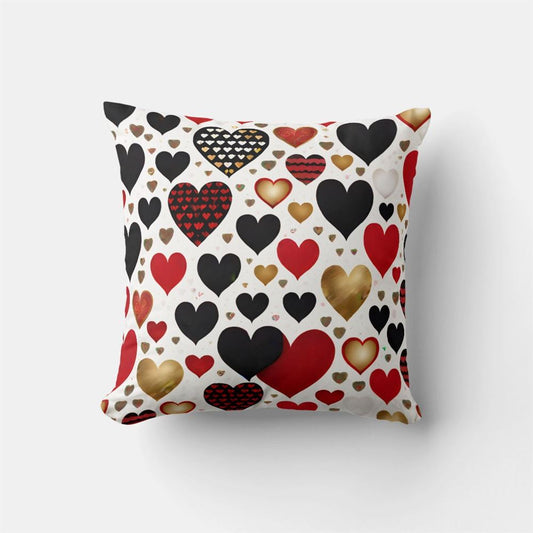 Valentine Pillow, Valentine Red And Black Hearts Throw Pillow, Heart Throw Pillow, Valentines Day Decor