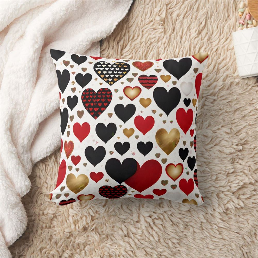 Valentine Pillow, Valentine Red And Black Hearts Throw Pillow, Heart Throw Pillow, Valentines Day Decor